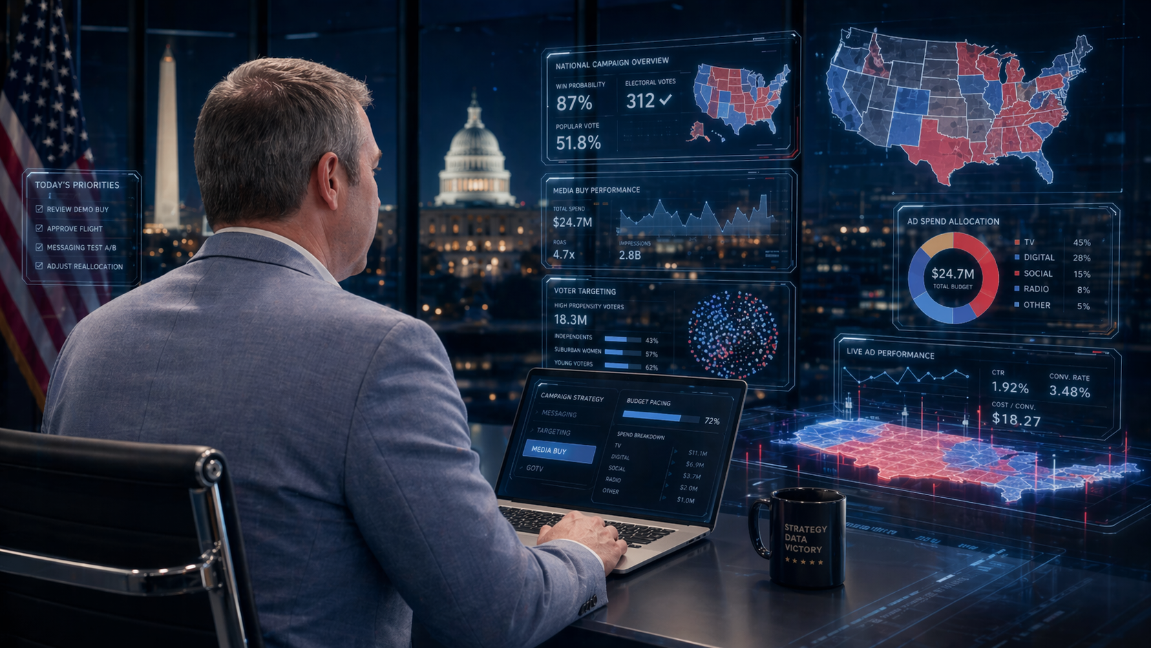 SplashBay Media team evaluating political ad buying analytics