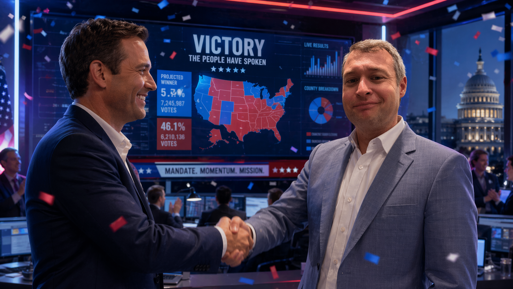 SplashBay Media political ad buying war room with live campaign dashboards in Washington, D.C.